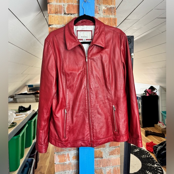 Vintage Wilson’s Leather Maxima Cherry Red Leather Jacket Buttery soft - Picture 3 of 5